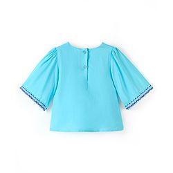 Babyhug Three Fourth Sleeves 100% Cotton Top with Abstract Embroidery - Sky Blue