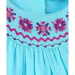 Babyhug Three Fourth Sleeves 100% Cotton Top with Abstract Embroidery - Sky Blue