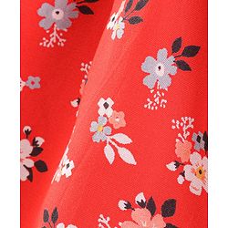 Babyhug Three Fourth Sleeves Rayon Top With Floral Print & Frill Detailing - Red