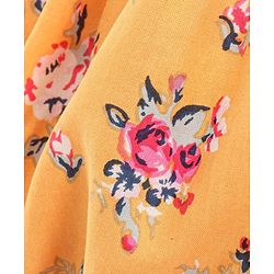 Babyhug Cap Sleeves Off Shoulder Rayon Top With Floral Print & Smocking - Mustard