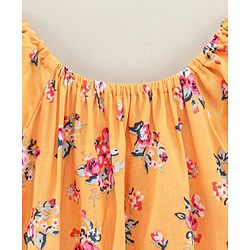 Babyhug Cap Sleeves Off Shoulder Rayon Top With Floral Print & Smocking - Mustard