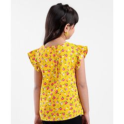 Babyhug Half Sleeves Rayon Woven Floral Print Top with Frill Detailing - Mustard Yellow