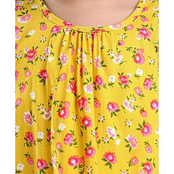 Babyhug Half Sleeves Rayon Woven Floral Print Top with Frill Detailing - Mustard Yellow