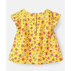 Babyhug Half Sleeves Rayon Woven Floral Print Top with Frill Detailing - Mustard Yellow