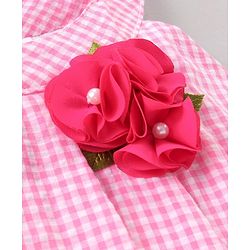 Babyhug Sleeveless Cotton Woven to Denim Top and Bottom Wear Set Checkered Flower Applique - Pink Blue