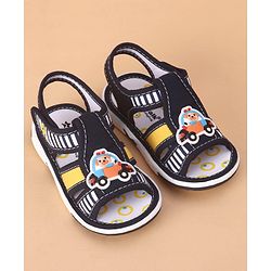 Cute Walk by Babyhug Velcro Closure Sandals Car Applique Blue Yellow (Stripes Colour MayVary)