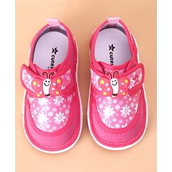 Cute Walk by Babyhug Casual Shoes With Velcro Closure Butterfly Patch- Fuchsia