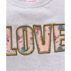 Babyhug Full Sleeves Cotton Sweatshirt With Graphics Love Embroidery- Grey