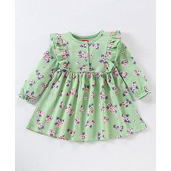 Babyhug 100% Cotton Full Sleeves Frock With Bloomer  Floral Print- Mint