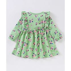 Babyhug 100% Cotton Full Sleeves Frock With Bloomer  Floral Print- Mint