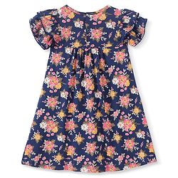 Babyhug 100% Cotton Half Sleeves Frock Floral Print- Navy Blue