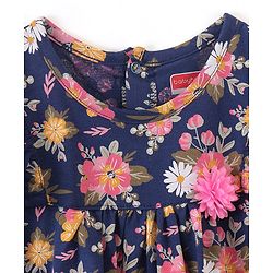 Babyhug 100% Cotton Half Sleeves Frock Floral Print- Navy Blue