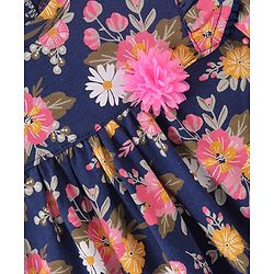 Babyhug 100% Cotton Half Sleeves Frock Floral Print- Navy Blue