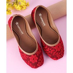 Cute Walk by Babyhug Slip On Embroidered Mojaris - Red