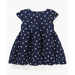 Babyhug Rayon Cap Sleeves Polka Dots Printed Woven Frock With Bow Applique - Navy Blue