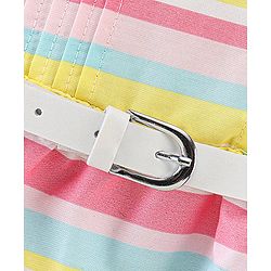 Babyhug 100% Cotton Woven Frill Sleeves Striped Frock with Waist Belt - Multicolour