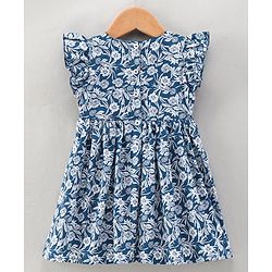 Babyhug 100 % Cotton Frill Sleeves Frock Floral Print - Navy Blue