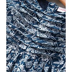 Babyhug 100 % Cotton Frill Sleeves Frock Floral Print - Navy Blue