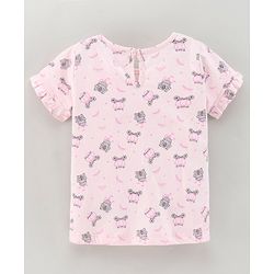 Babyhug Denim Dungaree Style Frock With Cotton Half Sleeves Tee Multi Print - Blue Pink