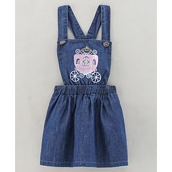 Babyhug Denim Dungaree Style Frock With Cotton Half Sleeves Tee Multi Print - Blue Pink