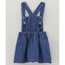 Babyhug Denim Dungaree Style Frock With Cotton Half Sleeves Tee Multi Print - Blue Pink