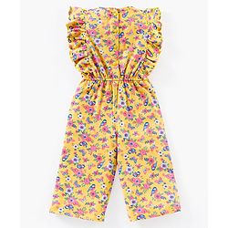 Babyhug 100% Cotton Knit Sleeveless Jumpsuit Flower And Butterfly Print - Yellow