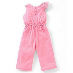 Babyhug 100% Cotton Sleeveless Jumpsuit With Floral Embroidery- Peach