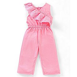 Babyhug 100% Cotton Sleeveless Jumpsuit With Floral Embroidery- Peach
