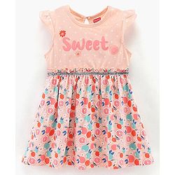 Babyhug 100%Cotton Cap Sleeves Frock With Bloomer Fruits Print - Light Pink