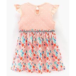 Babyhug 100%Cotton Cap Sleeves Frock With Bloomer Fruits Print - Light Pink