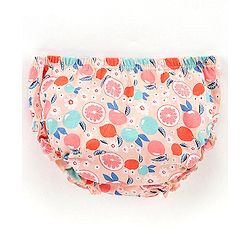 Babyhug 100%Cotton Cap Sleeves Frock With Bloomer Fruits Print - Light Pink