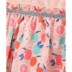 Babyhug 100%Cotton Cap Sleeves Frock With Bloomer Fruits Print - Light Pink