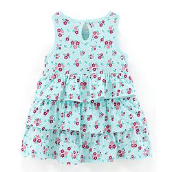Babyhug 100% Cotton Knit Sleeveless Frock Floral Print - Blue