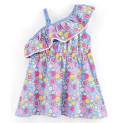 Babyhug 100% Cotton One Shoulder Printed Frock - Blue