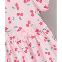 Babyhug 100% Cotton Cap Sleeves Frock With Bloomer & Headband Cherry Print- Pink