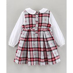 Babyhug 100% Cotton Full Sleeves Checked Frock - White Red