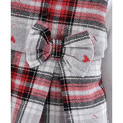 Babyhug 100% Cotton Full Sleeves Checked Frock - White Red