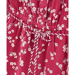 Babyhug Rayon Sleeveless Woven Jumpsuit with Tassle at Waist Floral Print - Red