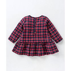 Babyhug Yarndyed Full Sleeves Checks Frock With Leggings and Headband - Red Navy Blue