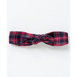 Babyhug Yarndyed Full Sleeves Checks Frock With Leggings and Headband - Red Navy Blue