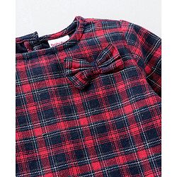 Babyhug Yarndyed Full Sleeves Checks Frock With Leggings and Headband - Red Navy Blue