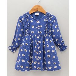 Babyhug Full Sleeves Woven Frock Floral Print - Blue