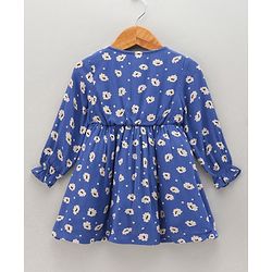 Babyhug Full Sleeves Woven Frock Floral Print - Blue