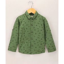 Babyhug Full Sleeves Knitted Shirt Printed - Olive