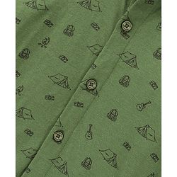 Babyhug Full Sleeves Knitted Shirt Printed - Olive