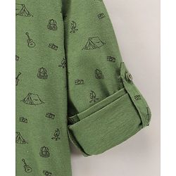 Babyhug Full Sleeves Knitted Shirt Printed - Olive
