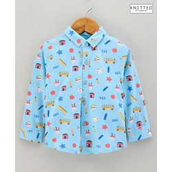 Babyhug Cotton Knit Full Sleeve Star Print Shirt - Blue