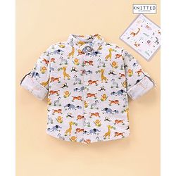 Babyhug Cotton Knit Full Sleeves Shirt Animal Print - White