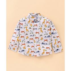 Babyhug Cotton Knit Full Sleeves Shirt Animal Print - White