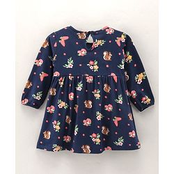 Babyhug 100% Cotton Three Forth Sleeves Frock Floral Print - Navy